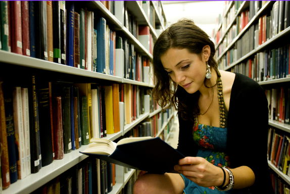 Close-up of books on library shelves